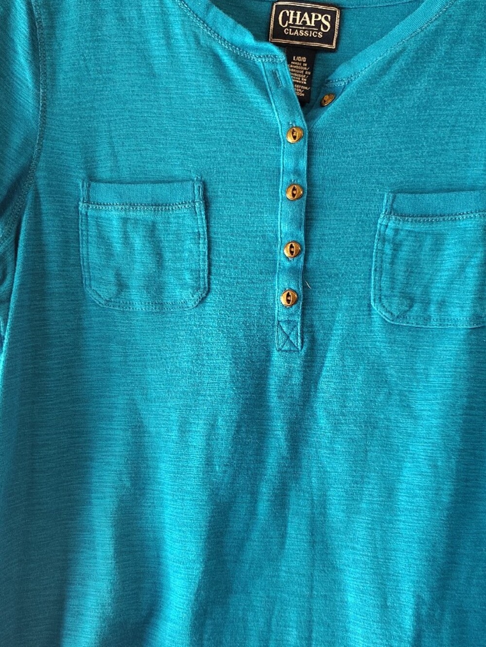 Chaps Women's Teal Short-Sleeve Henley Top - Picture 3 of 7